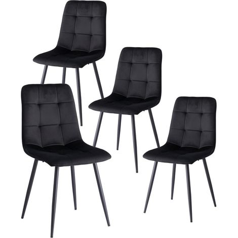 Esszimmerstühle 4er-Set, Samtbezug, Metallbeine, Schwarz (1/5)