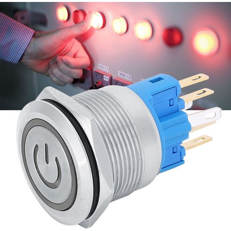 Interrupteur poussoir 2 pièces DC3-6V 22mm 6 broches inox réinitialisation avec symbole blanc (1/5)