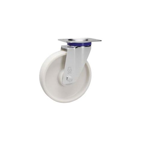 RUOTE IN POLIAMMIDE C/SUPPORTO INOX CON PIASTRA GIREVOLE 119- - ø mm.100x30 piastra mm.100x85 - mm.128h. p.kg150 - 1 pezzi AVO