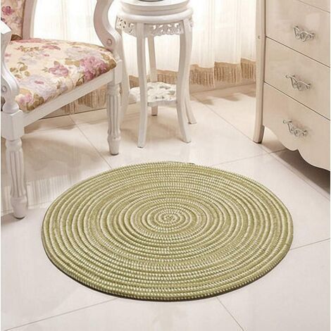 Tapis tressé à la main - Rond - Pour salon, chambre à coucher, salle de bain, chambre d'enfant - Vert - 100 x 100 cm-Ensoleillé (1/5)
