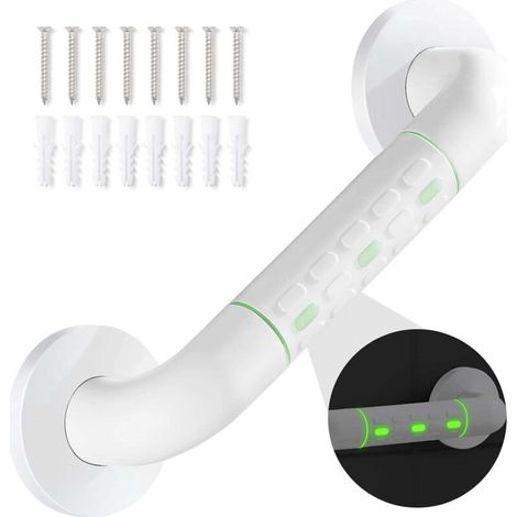Maniglioni di sicurezza per bagno con superficie antiscivolo, maniglioni di sicurezza per doccia con anello illuminato - flangia con copertura, 40 cm