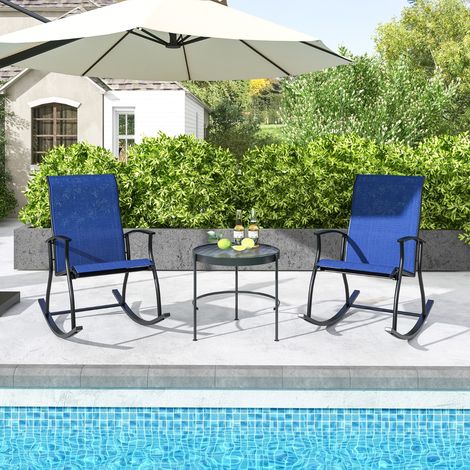 Lot de 2 Chaises à Bascule d'Extérieur Chaises Bascules Confortables pour Patio Dossier Respirant à Bascule Lisse et Sûre Cadre en Métal Bleu Maison Chic (1/4)