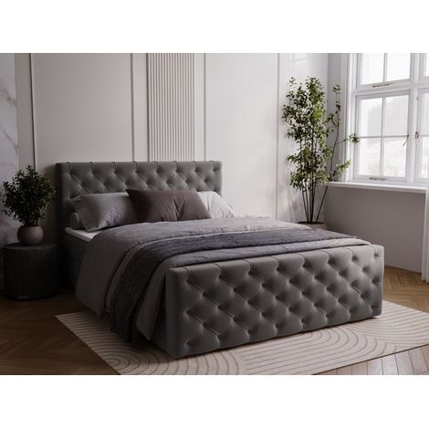 Lit continental Montego avec rangement 160 x 200 double, velours, noir (1/5)