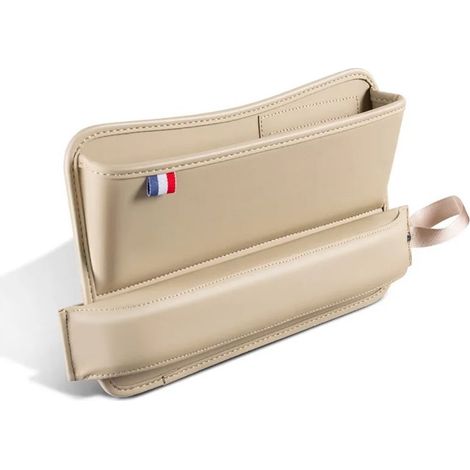 Boîte de rangement beige pour siège auto, cache-siège en cuir, support de téléphone, accessoire de décoration intérieure (1/5)