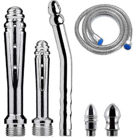 Douchette à lavement 3 pièces avec 3 pommeaux de douche, kit de douche pour hommes + flexible de douche de 150 cm (argenté) (1/4)