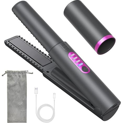 Lisseur et boucleur sans fil 2 en 1, mini fer à lisser, lisseur portable sans fil avec batterie rechargeable 5000 mAh, format voyage, pour cheveux longs et courts, cadeau idéal pour les femmes (1/5)