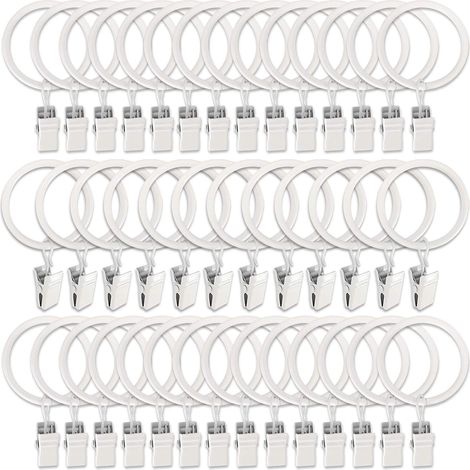 Anneaux de Rideaux en métal avec Clips – Lot de 40 – métal blanc antirouille – diamètre 3,8 cm – pour tringle – design vintage (1/5)