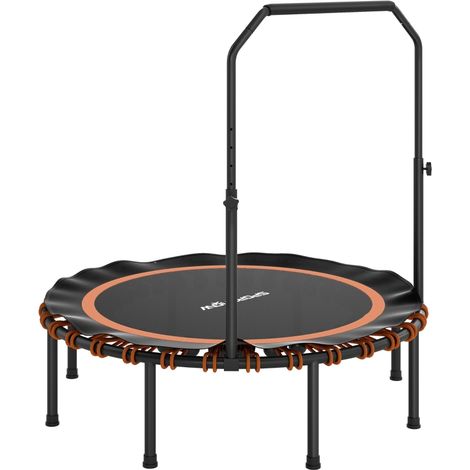 Fitness-Trampolin mit verstellbarem Handlauf, Sport-Trampolin für drinnen und draußen, Stahl und Kunststoff, Orange
