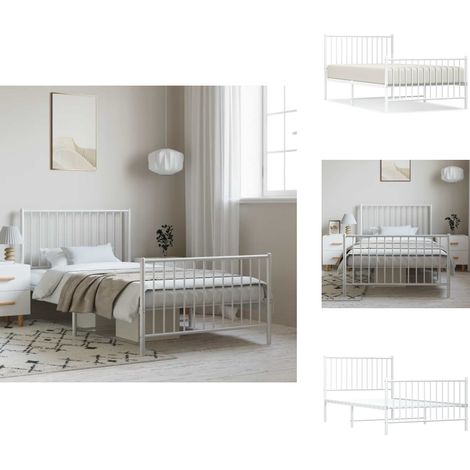 Cadre de lit métal sans matelas et pied de lit blanc 100x190 cm - Cadre De Lit - Lit Double - Lit Metal - Literie - Meubles Chambre (1/5)