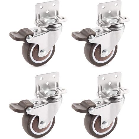 Lot de 4 roulettes pivotantes de 5 cm avec frein, en TPE, silencieuses et en forme de L, idéales pour lit bébé, chariot de supermarché ou meuble de cuisine.