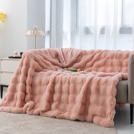 Plaid moelleux pour canapé - Couverture en fausse fourrure ultra douce, couverture mignonne pour femme, couverture légère et chaude pour lit, canapé ou fauteuil, Rose Fleur de Cerisier, 160 x 200 cm (1/5)