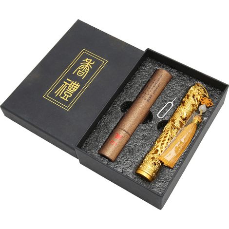 Brûleur d'encens haut de gamme en or antique ajouré, porte-encens portable, brûleur d'encens vertical, coffret cadeau pour la cérémonie du thé zen. (1/5)