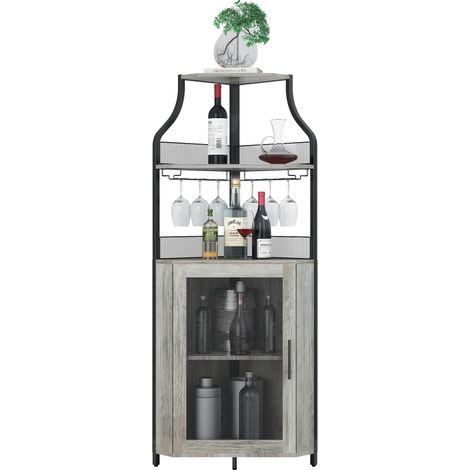 Meuble Bar d'Angle Industriel, Portes Grillagées et Étagère, 45x45x150 cm, Gris (1/5)