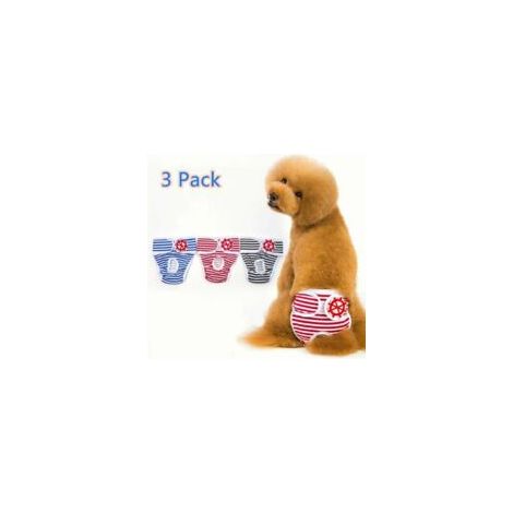 Lot de 3 Pantalon hygiénique pour chien Couches réutilisables pour chien Pantalon de sécurité lavable Couches d'hygiène menstruelle Sous-vêtements menstruels pour animaux Sous-vêtements pour chat (L)