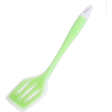 Hitzebeständiger Silikonspatel mit perforiertem Design und ergonomischem Griff für antihaftbeschichtetes Kochen und Backen. (1/4)
