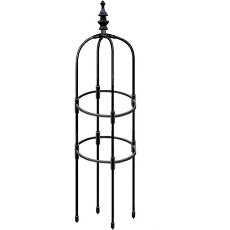 Support pour plantes de jardin en tuyau métallique antirouille pour une utilisation intérieure et extérieure, avec des pots de fleurs ronds et en forme d'obélisque, adaptés aux plantes grimpantes. (1/5)