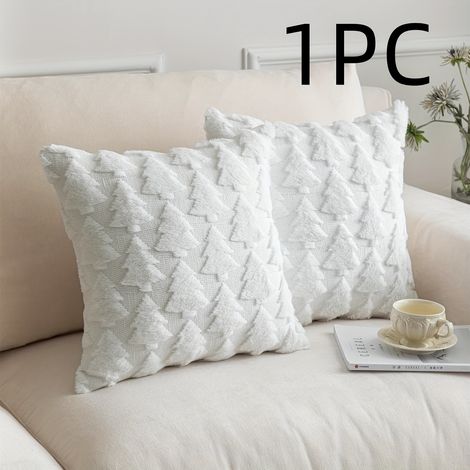 1pc Housse de Coussin Décorative de Noël 45.72x45.72 cm - Peluche Réversible en Fausse Fourrure Jacquard avec Motif d'Arbre de Pin Vert & Blanc, Ferme (1/5)