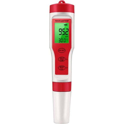 Lecteur de pH pour l'eau, testeur de pH de l'eau Haute précision 4 en 1 pH numérique,Outil d'essai EC TDS, détecteur de compteur de température pour l'eau à domicile, hydroponie, aquariums, piscines