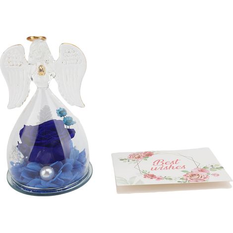 Ornement fleur préservée rose en verre figurine éternelle – Présent femme petite amie bleu, décoration (1/4)
