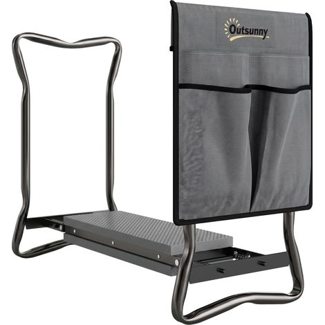 Outsunny Sedia Inginocchiata con Borsa Portaoggetti e Cuscino Grigio e Nero (1/5)