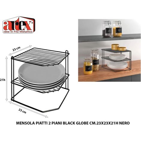 Mensola per Piatti ad Angolo Black Globe in Metallo 23 x 23 x 21 cm Artex