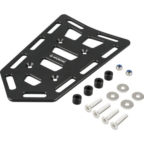 Portaequipajes trasero para motocicleta, aluminio resistente, compatibilidad versátil, negro. (1/2)