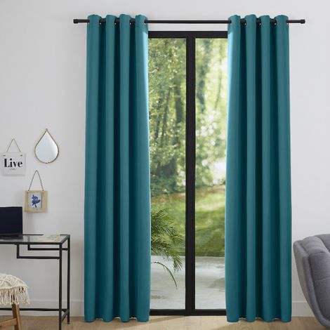 Lot de 2 Rideaux occultants 140 x 260 cm "Night" Paon - Bleu Paon - 2 Panneaux occultant 140 x 260 cm (1/3)