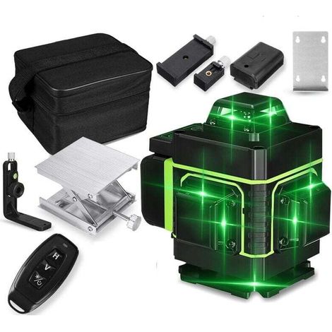 Niveau laser 4D, 16 lignes, lumière verte, outil de mesure autonivelant à réticule 360°, affichage LED. (1/4)
