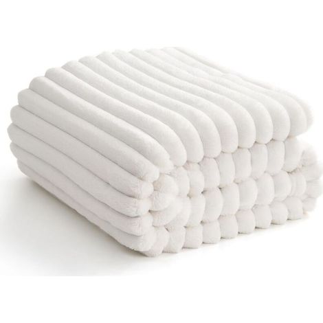 Plaid polaire 150×200 cm blanc, flanelle douce, jeté canapé grand 2 personnes (1/5)