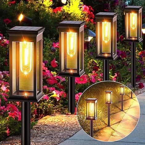 6pcs Lampes Solaires Extérieures Jardin: Lumières Led Blanc Chaud, Éclairage Solaire Ip65 Étanche, 12-14h Éclairage, Batterie 800mah, Lampes Pour Pelouse, Terrasse, Allée et Entrée de Garage (1/5)