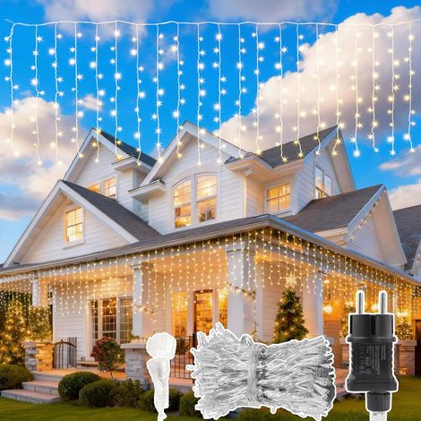 Rideau Guirlande Lumineuse LED 1x1m 100 LEDs Câble DExtension 3m Alimentation USB Câble Transparent Blanc Chaud Intérieur Et Extérieur Pour Noël Chambre Fête Mariage Balcon Décoration De Jardin