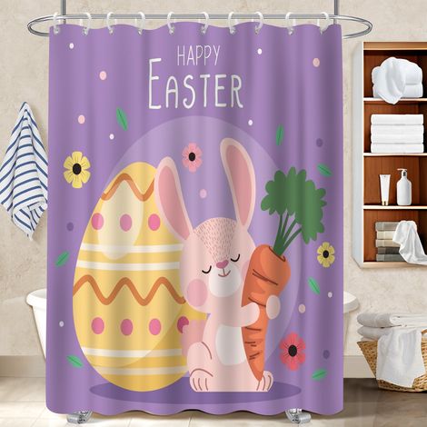 Rideau de douche tissu polyester 180x180 naturel rideau imperméable pour baignoire asymétrique (1/5)