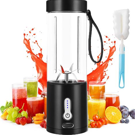 1 blender portable, 48 W, 530 ml, 6 lames acier inoxydable, batterie 4000 mAh USB-C, idéal voyage sport cuisine (1/5)
