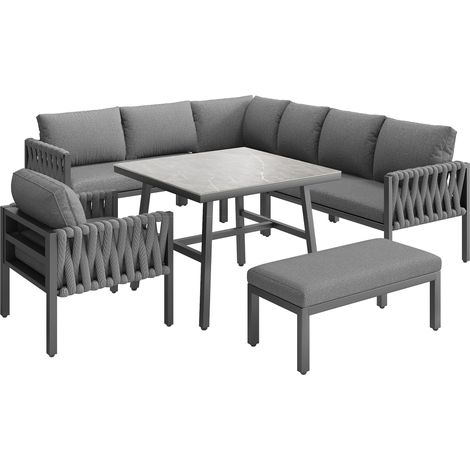 Set mobili da giardino in rattan con tavolino, struttura in acciaio zincato, grigio (1/5)