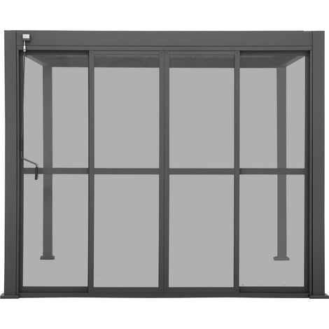 Hesperide – Portes coulissantes pour pergola bioclimatique Evora 1/3 côté 2,7 x 2,3 m – Résistantes aux UV – Traitement époxy pour humidité