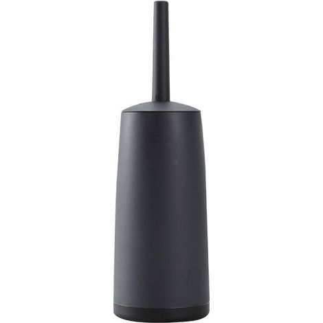 Porte-brosse WC, brosse WC sur pied, brosse WC à poils souples 360° sans angle mort, noir (1/5)