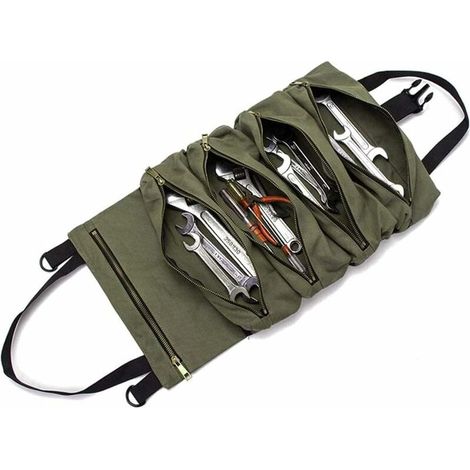 Heavy Duty Canvas Tool Bag with 5 Zippered Pockets for Electrician, Heater, Air Conditioning, Plumber, Carpenter or Mechanic Green (1/5)