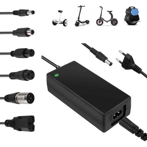 Chargeur universel 42 V 2 A 84 W avec 6 embouts adaptateurs – pour trottinette électrique, hoverboard, draisienne, vélo électrique (1/5)