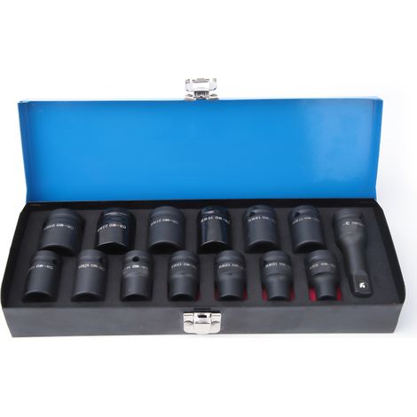 Coffret de douillesJeu de 13 Douilles Hexagonales Impact + Adaptateur 1/2 Inch Drive (8 à 24mm) – Chrome Vanadium – Boîte de Rangement – Pour Mécanique et DIY (1/5)