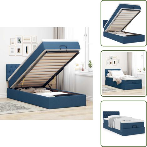 Letto con testiera - vidaXL Struttura Letto Pouf con Materasso Blu 90x190 cm in Tessuto - Materasso morbido