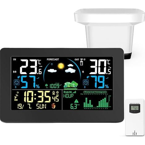 Wireless Indoor Outdoor Weather Station with Rain Gauge Color Screen (1/5)