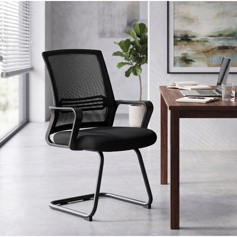Lot de 2 chaises de bureau 58,5x57,5x93 cm en métal noir, ergonomiques, pour bureau FLORAGRACE (1/5)