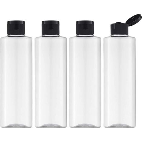 Flacons vides de 200 ml à bouchon à vis (lot de 4), flacons cosmétiques de voyage réutilisables avec entonnoir (transparents)