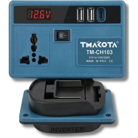 Inverter Portatile 21V con Presa AC 220V  2 USB + Type-C per Batterie Utensili