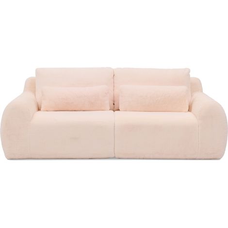 Canapé 2 places en fausse fourrure style lapin rose avec double USB et poche latérale de rangement (1/5)