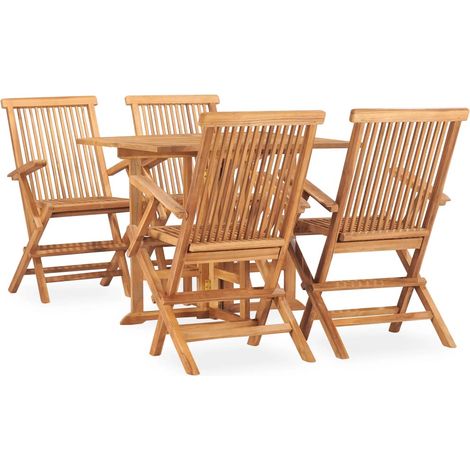 Mobilier à dîner d'extérieur pliable 5 pcs Bois solide de teck 4 (1/5)