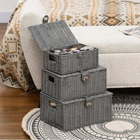 Set di 3 scatole portaoggetti con coperchio e clip, grigio, 18 L / 12 L / 7 L DESVIAE (1/5)