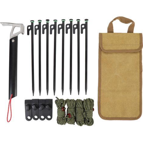 Kit de piquets Tente 30cm Aluminium + Cordes Clips 4pcs Sac Kaki (1/4)