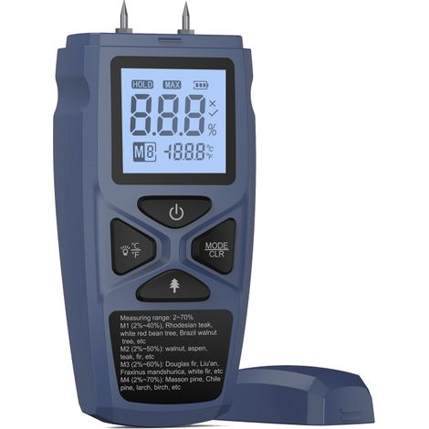 Irovami Compteur numérique LCD pour bois, à broches. Utilisé pour mesurer la teneur en différents types de bois, bambou, papier, plantes médicinales, etc. (1/5)