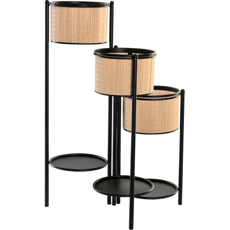 Cache-pot élégant en bambou pour touche naturelle - Nuance naturelle de bambou avec métal noir (1/4)